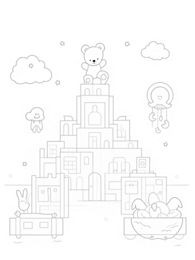 Colorful Castle with Teddy Bear and Mobile