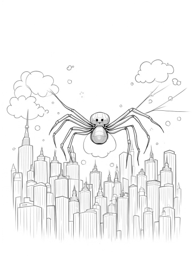 Cityscape of Spider Webs Under a Silvery Moon