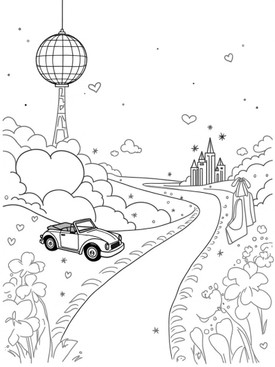Pastel Dreamscape with Disco Ball and Convertible Car
