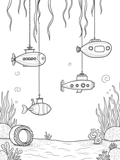 Underwater Garage with Colorful Submarines