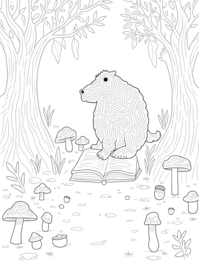 Gruffalo Silhouette Among Oversized Mushrooms
