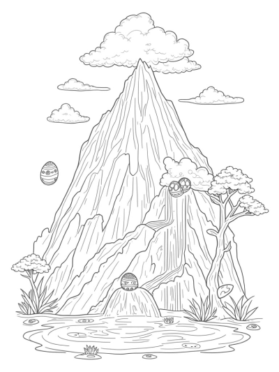 Mountain Dragon with Golden Eggs and Waterfalls