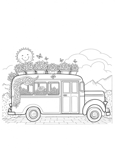 Garden Bus with Flowerpot Wheels and Butterflies