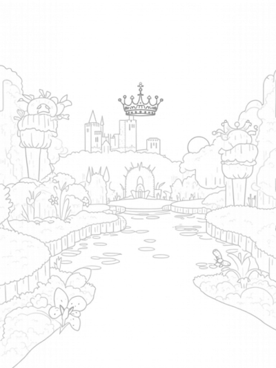 Enchanted Garden with Crown-Shaped Flowers and a Floating Tiara