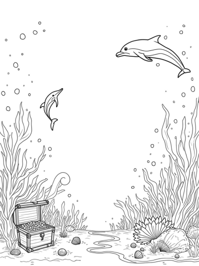 Musical Note Coral Reef with Playful Dolphins