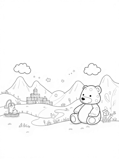 Giant Teddy Bear in a Toy Flower Field