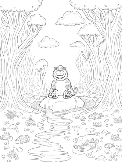 Gruffalo in a Twisted Forest with Playful Fish