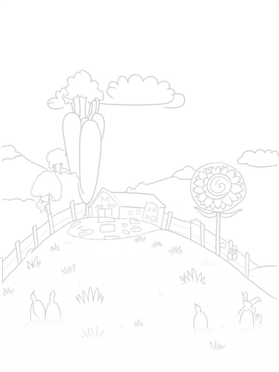 Giant Vegetables in a Whimsical Farm Landscape