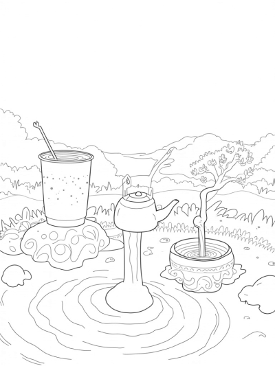 Magical Boba Tea Garden with Giant Cups