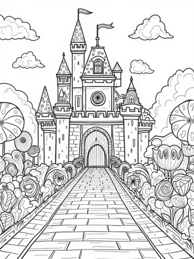 Candy Castle with Lollipop Turrets and Gummy Worm Drawbridge