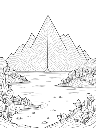 Triangular Mountain Range with Reflective Lake