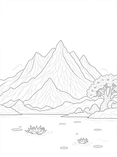 Dragon Scales Mountain Range with a Tranquil Lake
