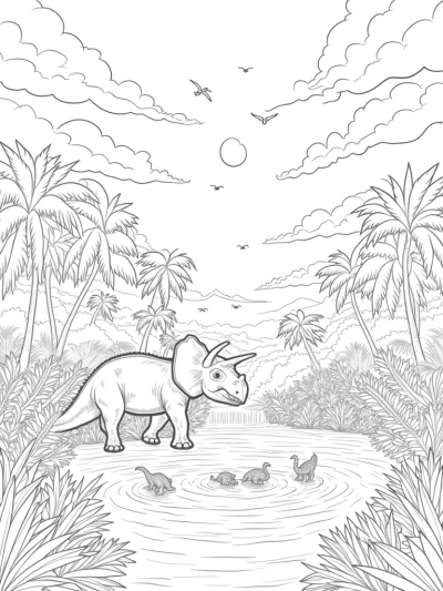 Triceratops in a Prehistoric Jungle