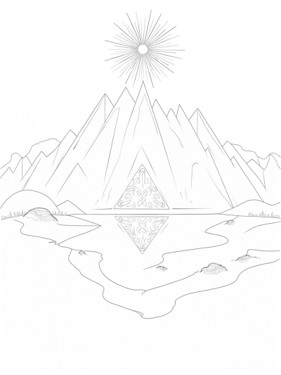 Triangular Landscape with Mountains and Reflective Lake