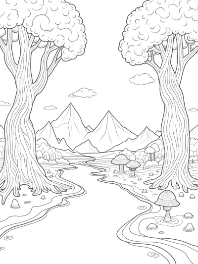 Crystal Forest with Twisting Trees and Silver River