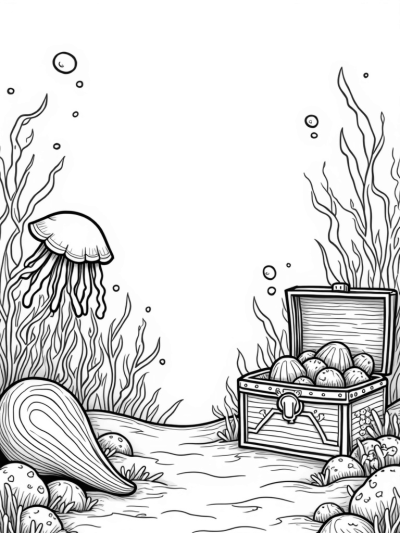 Underwater Garden with Seashells and Jellyfish