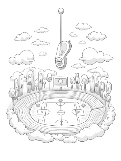 Floating Cloud Sports Arena with Giant Tennis Balls