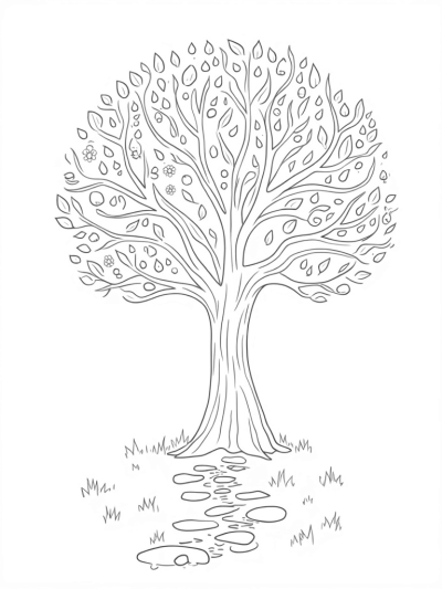 Four Seasons Tree with Spring, Summer, Autumn, and Winter