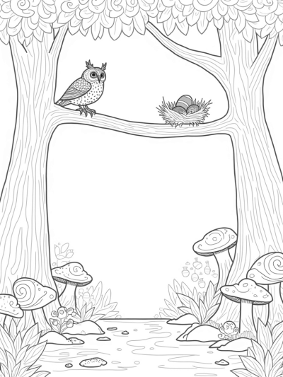 Jungle Canopy with Owl and Colorful Eggs