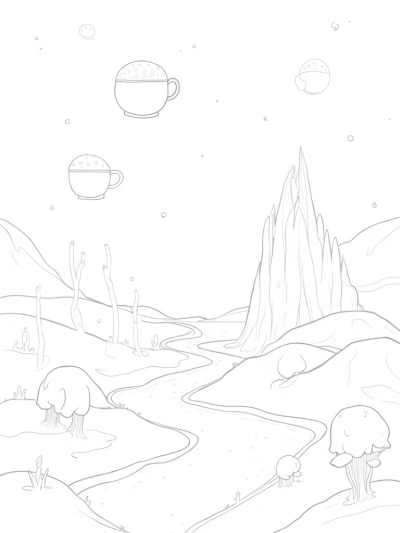 Boba Planet with Floating Tea Cups and Jelly Castle
