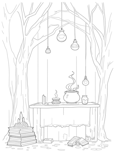 Potion Lab in a Crooked Tree Hollow