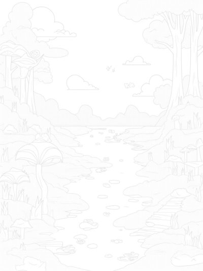 Twisted Landscape with Crystalline Lake and Musical Lily Pads