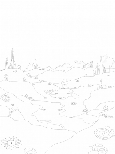 Rolling Hills with Spiraling Flowers and a Winding River
