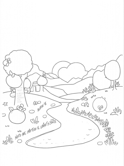 Tranquil Garden with Biblical Fruit Trees and Ancient Scroll