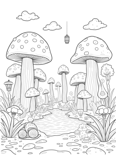 Enchanted Mushroom Forest with Shimmering Path