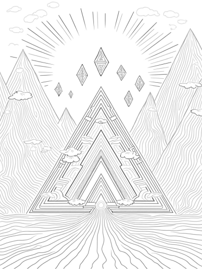 Abstract Triangle Landscape with Kites and Mountains