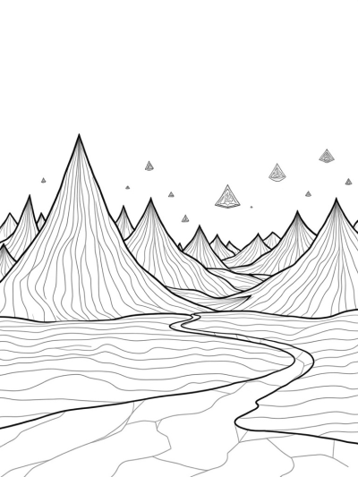 Colorful Triangle Landscape with Reflective Pond