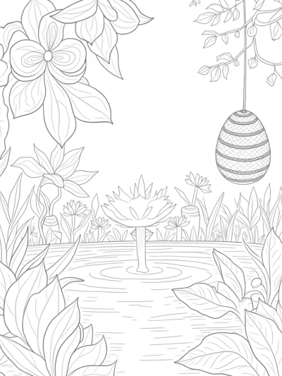 Enchanted Garden with Giant Flowers and a Lotus Fountain