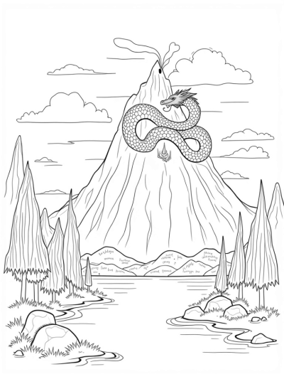 Majestic Dragon Wrapped Around a Mountain Peak