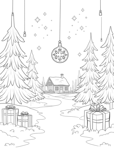 Winter Wonderland with Holiday Ornaments and Gift Boxes