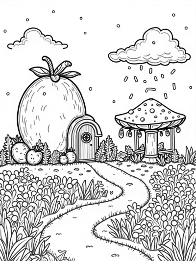 Oversized Fruits and Veggies in a Whimsical Garden