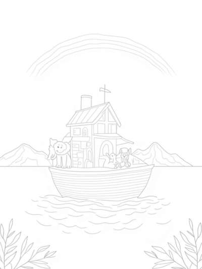 Noah's Ark with Animals and a Rainbow