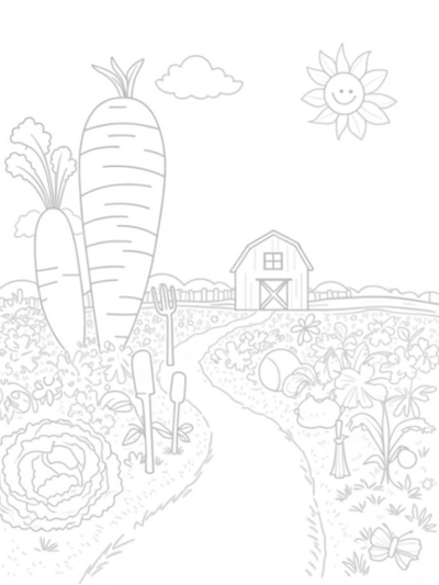 Giant Carrots and Cabbage Clouds in a Farm Landscape