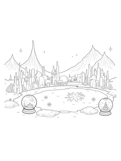 Frozen Landscape with Ice Animal Sculptures and Snow Globes
