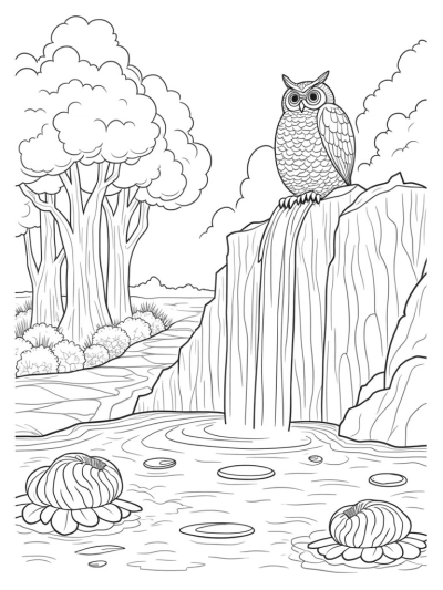 Majestic Owl Waterfall Scene