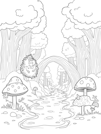 Enchanted Forest with Gruffalo and Whimsical Mushrooms