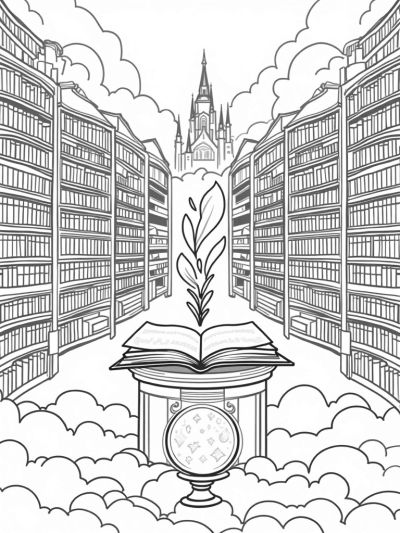 Floating Library with Enchanted Books and Candles