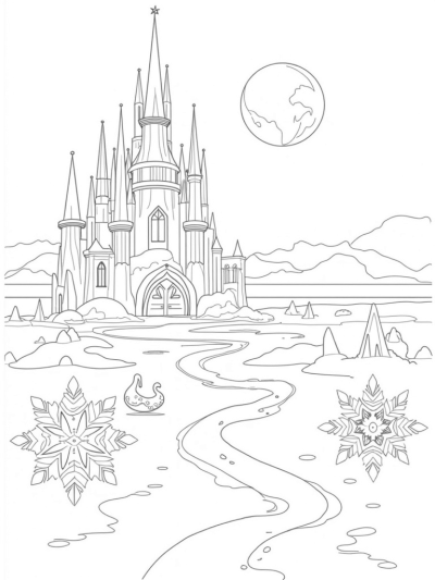 Majestic Ice Castle with Intricate Ice Sculptures