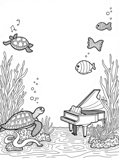 Underwater Garden with Musical Coral and Sea Creatures