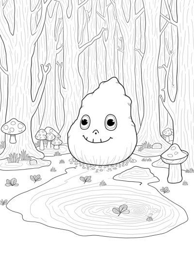 Whimsical Forest with Gruffalo's Face and Fun Mushrooms
