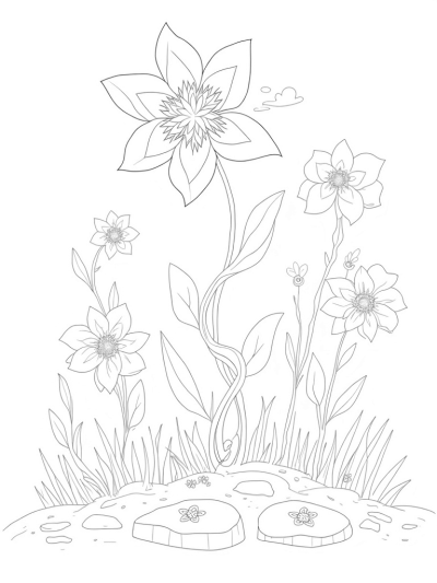 Oversized Geometric Flowers in a Whimsical Garden