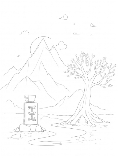 Mountain Landscape with Ancient Tablet and River
