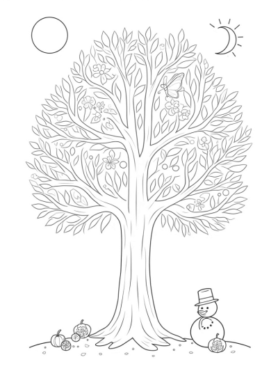Four Seasons Tree with Seasonal Symbols