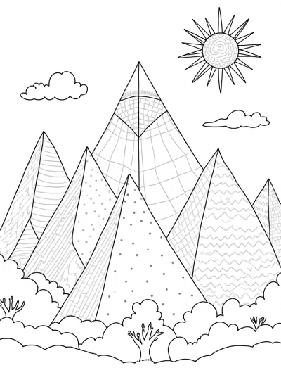 Geometric Triangle Landscape with Mandala Mountain