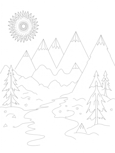 Vibrant Triangle Landscape with Mountains and Mandalas