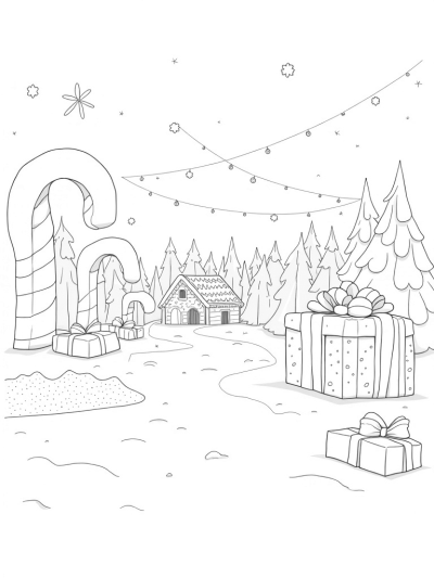 Gingerbread House in a Snowy Winter Village
